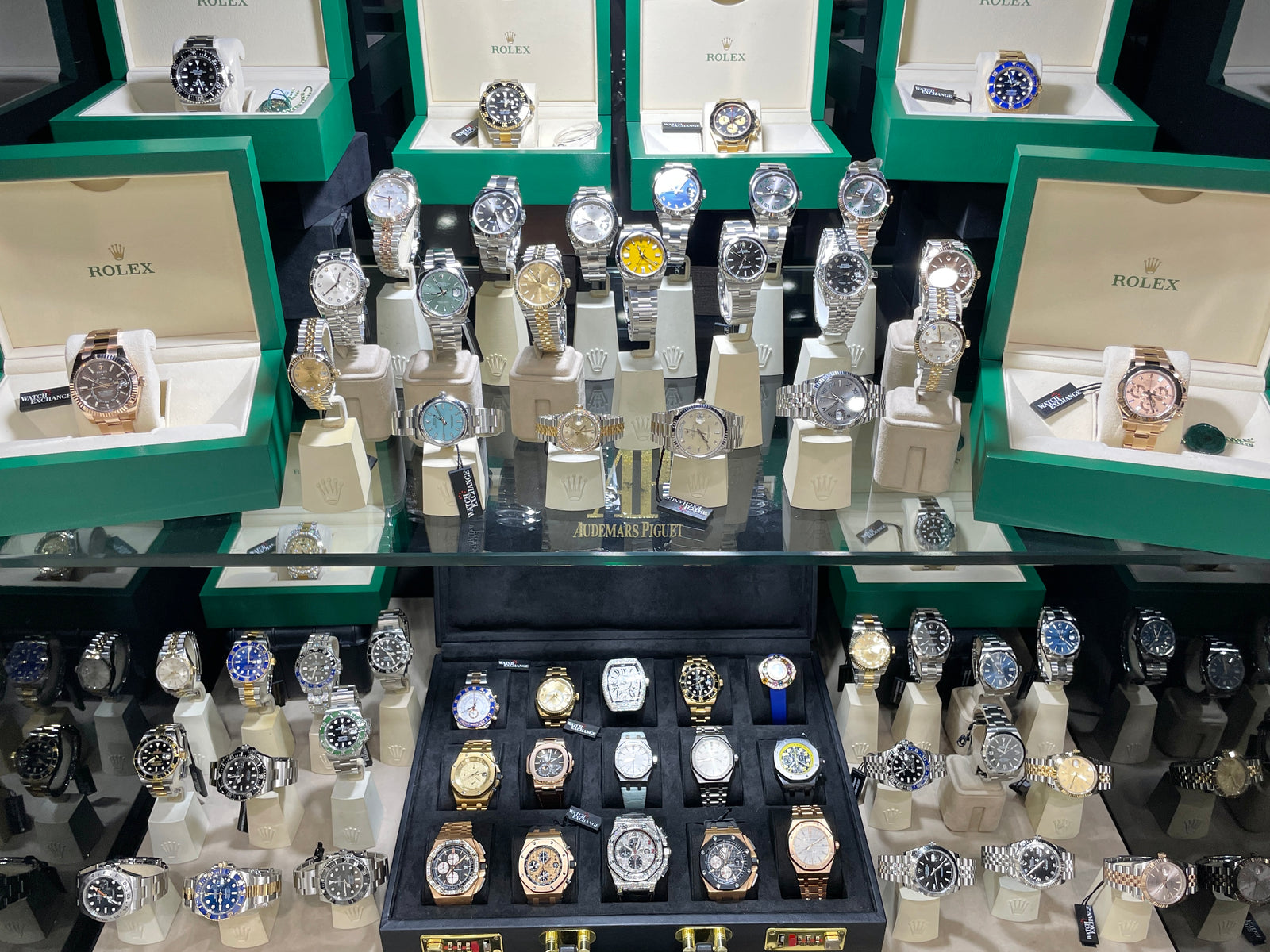 Luxury watches displayed at The Watch Exchange